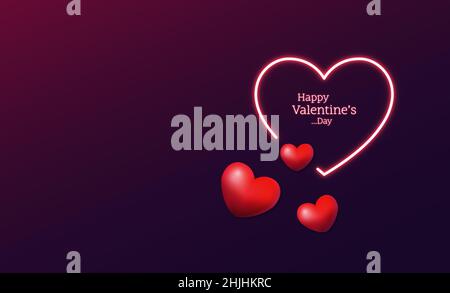 fond de couleur fluo de la saint valentin. motif coloré avec lettres fluo et coeurs.3d illustration avec bannière lumineuse. maquette avec vide Banque D'Images