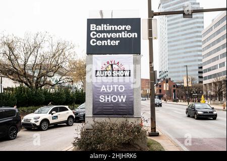 Baltimore, États-Unis.28th janvier 2022.Un panneau publicitaire est visible pour le Maryland Auto Show 2022 au Baltimore Convention Center.Crédit : SOPA Images Limited/Alamy Live News Banque D'Images