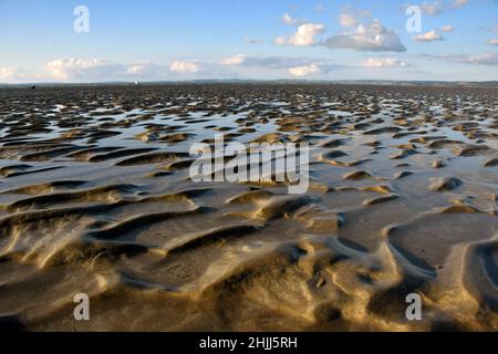 Une plage près de Douarnenez en Bretagne à marée basse photographiée avec un objectif grand angle. Banque D'Images