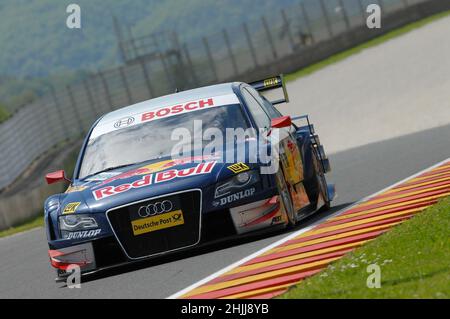 Circuit Mugello, Italie 2 mai 2008: Mattias Ekström en action avec Audi A4 DTM 2008 de Team Abt Sportsline pendant la course de DTM au circuit Mugello. Banque D'Images