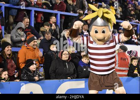 Warrington, Angleterre - 29 janvier 2022 - la mascotte Wigan Warriors célèbre lors de la ligue de rugby Betfred Super League friendly Warrington Wolves vs Wigan Warriors au stade Halliwell Jones, Warrington, Royaume-Uni Dean Williams Banque D'Images