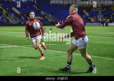 Warrington, Angleterre - 29 janvier 2022 - Wigan Warriors se réchauffent pendant la ligue de rugby Betfred Super League friendly Warrington Wolves vs Wigan Warriors au stade Halliwell Jones, Warrington, Royaume-Uni Dean Williams Banque D'Images