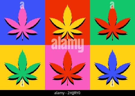 Ensemble de feuilles de marijuana colorées.Illustration abstraite du vecteur de l'herbe de drogue de cannabis. Illustration de Vecteur