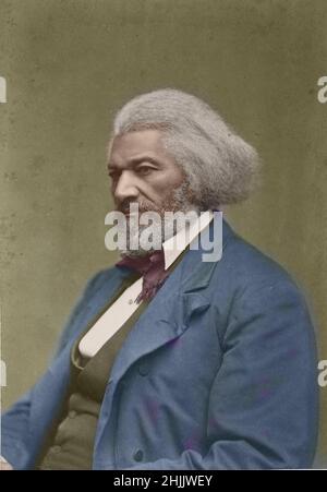 Portrait de Frederick Douglass 1880 couleur main.Réformateur social afro-américain, abolitionniste, orateur, écrivain.Photographie colorisée manuellement. Banque D'Images