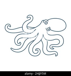 Dessin art au trait octopus.Design simple pour l'impression ou le logo.Illustration vectorielle isolée. Illustration de Vecteur