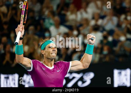 Melbourne, Australie.30th janvier 2022.Tennis: Grand Chelem - Open d'Australie, singles hommes, finale: Nadal (Espagne) - Medvedev (Russie).Rafael Nadal Santé.Credit: Frank Molter/dpa/Alay Live News Banque D'Images