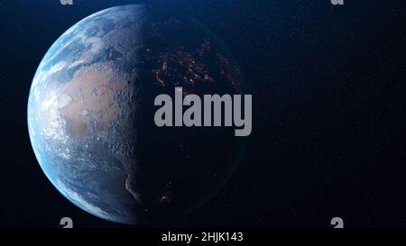 Animation abstraite de la belle rotation de la planète Terre dans l'espace.Révolution complète de la planète autour de son axe. Banque D'Images