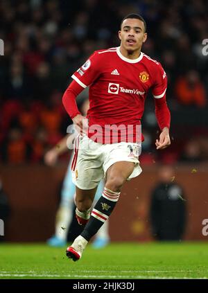 Photo du dossier datée du 22-01-2022 de Mason Greenwood de Manchester United qui ne reviendra pas à l'entraînement ou à des matchs de jeu jusqu'à nouvel ordre, a déclaré Manchester United dans une déclaration.Date de publication : dimanche 30 janvier 2022. Banque D'Images