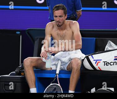 Melbourne, Australie.30th janvier 2022.Open d'Australie Melbourne Park Day 14 30/01/2022 Daniil Medvedev (RUS) perd un jeu de deux lead Credit: Roger Parker/Alay Live News Banque D'Images