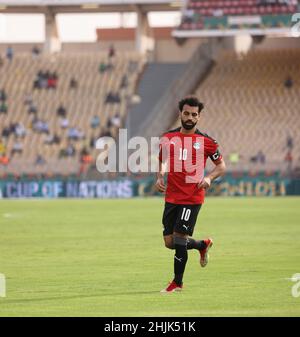 Cameroun, Yaoundé, janvier 30 2022 - Mohamed Salah d'Egypte pendant la coupe d'Afrique des Nations - Play offs - quart de finale match entre l'Egypte et le Maroc au Stade Ahmadou Ahidjo, Yaoundé, Cameroun, 30/01/2022.Crédit photo SF : Sebo47/Alay Live News Banque D'Images