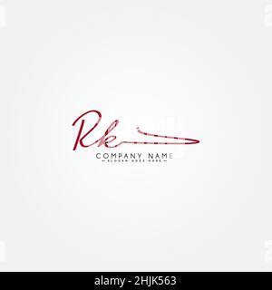 Lettre initiale logo RK - logo de style Signature dessiné à la main - logo vectoriel simple en style Signature pour initiales Illustration de Vecteur