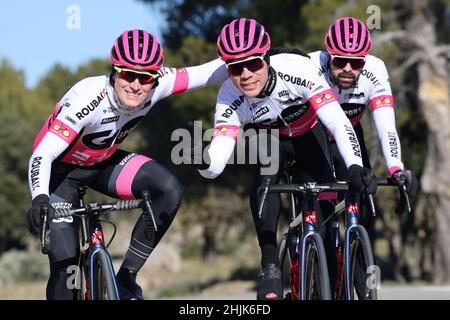 Emiel VERMEULEN et Jérémy LEVEAU pendant la pré-saison du GO SPORT - Roubaix Lille Métropole 2022 équipe cycliste le 2022 janvier dans la région du Var, France - photo Laurent Sanson / LS Medianord / DPPI Banque D'Images