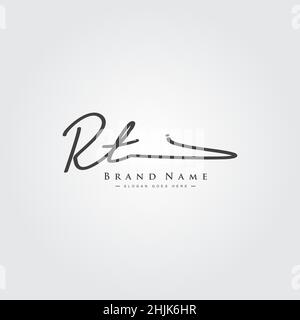 Logo de la lettre initiale RT - logo de signature dessiné à la main - logo de vecteur simple dans le style de signature pour les initiales Illustration de Vecteur