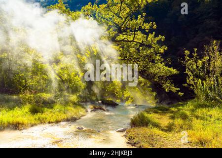 Source naturelle d'hydrogène-soufre dans le Caucase en été Banque D'Images