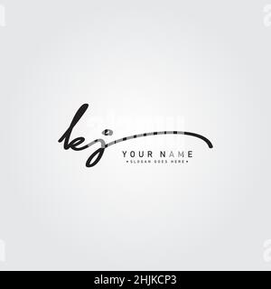 Lettre initiale logo KJ - logo de style Signature dessiné à la main - logo vectoriel simple en style Signature pour initiales Illustration de Vecteur