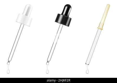 Maquettes de pipettes pour flacon compte-gouttes isolé sur fond blanc.Illustration vectorielle.Vue avant.?an être utilisé pour les besoins cosmétiques, médicaux et autres.R Illustration de Vecteur