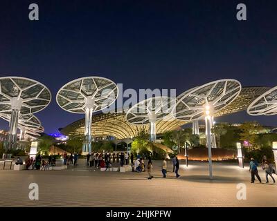 '1.30.2022 - Dubaï, Émirats Arabes Unis - Expo 2020 Sustainability District Solar Panel Trees la nuit Banque D'Images