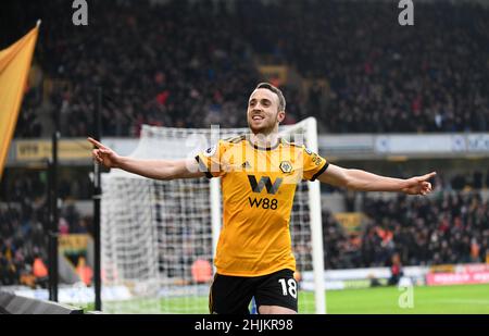 Wolf footballeur Diogo Jota célèbre son but Wolverhampton Wanderers v Leicester City au stade Molineux 19/01/2019 - English Premier League Banque D'Images