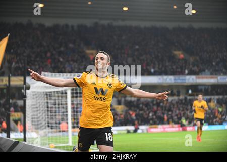 Wolf footballeur Diogo Jota célèbre son but Wolverhampton Wanderers v Leicester City au stade Molineux 19/01/2019 - English Premier League Banque D'Images