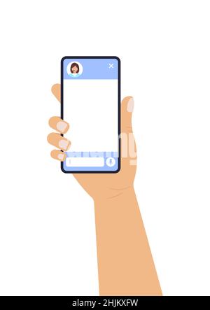 Fenêtre de dialogue en ligne avec la femme dans le casque sur l'écran du smartphone. Illustration de Vecteur