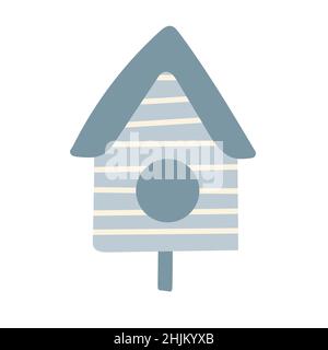 Maison d'oiseaux en bois sur un bâton, une maison pour les oiseaux.Illustration vectorielle dessinée à la main.Elément isolé sur fond blanc. Illustration de Vecteur