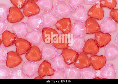 Petits coeurs brillants roses et rouges.Arrière-plan de la Saint-Valentin.Concept d'amour. Banque D'Images