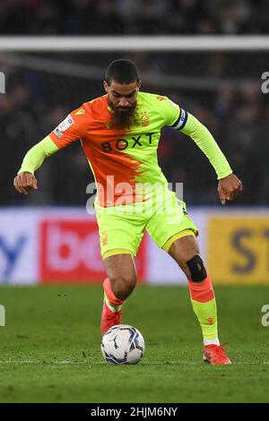 Cardiff, Royaume-Uni.30th janvier 2022.Lewis Grabban #7 de la forêt de Nottingham en action pendant le match à Cardiff, Royaume-Uni le 1/30/2022.(Photo par Mike Jones/News Images/Sipa USA) crédit: SIPA USA/Alay Live News Banque D'Images