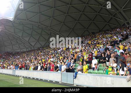 Melbourne, Victoria, Australie.27th janvier 2022.MELBOURNE, AUSTRALIE - 27 JANVIER : une atmosphère de foule en Australie contre un match de qualification à la coupe du monde du Vietnam au Melbourne Rectangular Stadium, le 27 janvier 2022 à Melbourne, en Australie.(Image de crédit : © Chris Putnam/ZUMA Press Wire) Banque D'Images