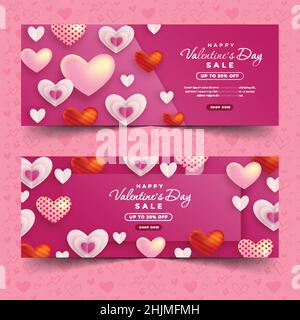 vente réaliste saint-valentin bannières horizontales ensemble design vectoriel illustration dessin vectoriel illustration vectorielle Illustration de Vecteur
