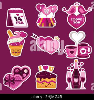 plat saint-valentin autocollants collection design vecteur illustration dessin vectoriel illustration Illustration de Vecteur