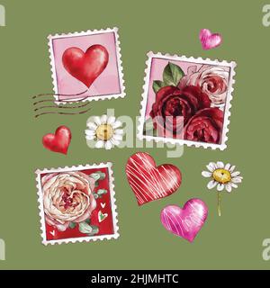 aquarelle saint-valentin autocollants collection design vecteur illustration dessin illustration vectorielle illustration vectorielle Illustration de Vecteur