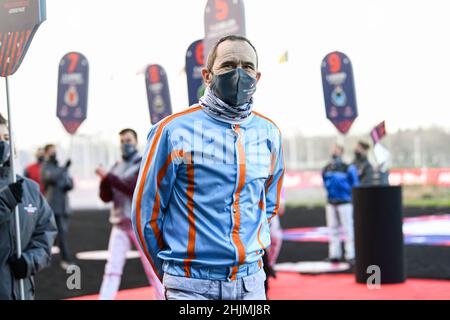 Paris, France.30th janvier 2022.Jockey/pilote Jean-Michel Bazire lors de la course hippique de légende du Grand Prix d'Amérique ZEturf, à l'hippodrome de Vincennes, près de Paris, France, le 30 janvier 2022.Crédit : Victor Joly/Alamy Live News Banque D'Images