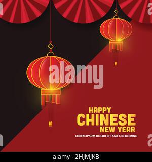 Arrière-plan de la carte de vœux du nouvel an chinois.Lanterne suspendue rouge, Illustration de Vecteur