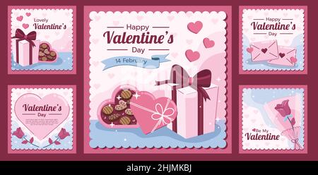 plat saint-valentin instagram posts collection design illustration vecteur dessin illustration vectorielle illustration vectorielle Illustration de Vecteur