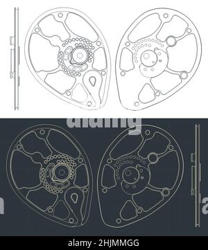 Illustrations vectorielles stylisées de blueprints de la came à noeuds composée Illustration de Vecteur