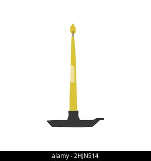 Concept plat à isolation vectorielle.Porte-bougie noir et longue jaune avec flamme.Symbole de Noël du confort à la maison.Forme géométrique simple sur fond blanc Illustration de Vecteur