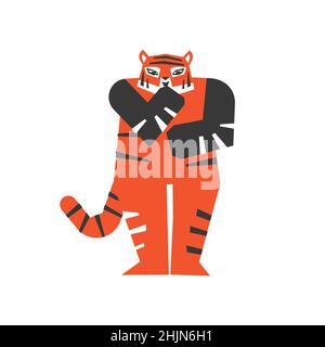 Illustration vectorielle isolée pour la décoration de Noël.Symbole du nouvel an chinois 2022 - année du tigre.Le tigre ssurien reste surpris.Il est shoc Illustration de Vecteur