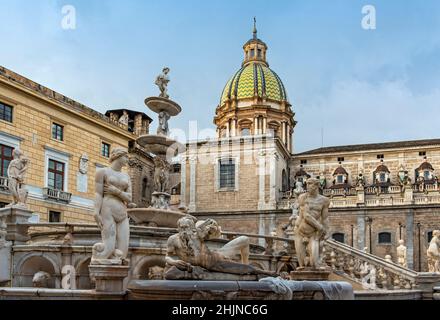 Fontaine prétorienne, Piazza Pretoria, Palerme, Sicile, Italie Banque D'Images