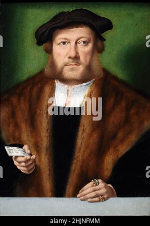 Un homme, probablement de la famille Strauss par le peintre allemand de la Renaissance Bartholomeus Bruyn l'aîné à la National Gallery, Londres, Royaume-Uni Banque D'Images