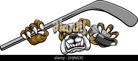 Joueur de Hockey sur glace de bouledogue Sports Animal Mascot Illustration de Vecteur