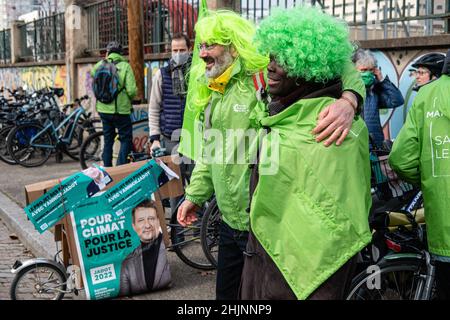 Lyon (France), le 29 janvier 2022.Le candidat vert, Yannick Jadot, a présenté son programme pour une République verte. Banque D'Images