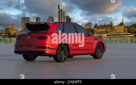 Le luxueux Bentley Bentayga Hybrid avec la toile de fond d'une ville moderne Banque D'Images