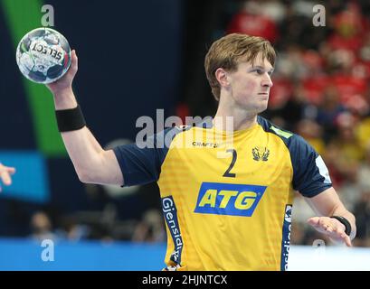 Jonathan Carlsbogard de Suède lors de l'Euro 2022 des hommes de l'EHF, finale du handball match entre la Suède et l'Espagne le 30 janvier 2022 à Budapest Multifunctional Arena à Budapest, Hongrie - photo: Laurent Lairys/DPPI/LiveMedia Banque D'Images