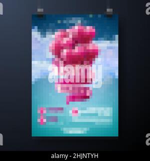 Vector Valentines Day Party Flyer Design avec ruban et ballon coeur sur fond bleu ciel.Célébration romantique de l'amour de la Saint-Valentin Vector Illustration de Vecteur