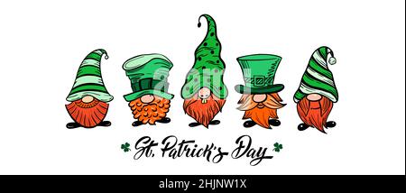 Bonne Saint Patrick Gnomes drôles.Logos et emblèmes pour invitations, cartes. Illustration de Vecteur