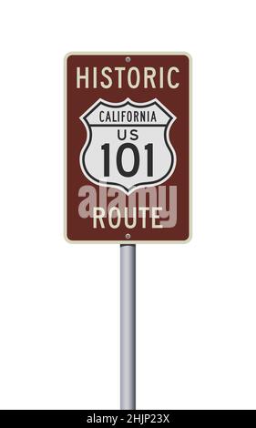 Illustration vectorielle du panneau de route historique de la Californie US route 101 sur poteau métallique Illustration de Vecteur