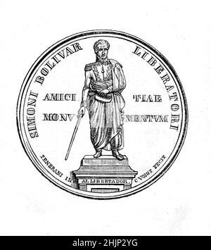 Simon Bolivar (1783-1830) Médaille du Libérateur ou Médaillon in1846.Illustration ou gravure Banque D'Images