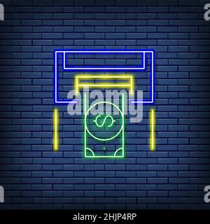 Vector insérer carte de crédit, banque ATM, retirer argent néon signe. Illustration de Vecteur