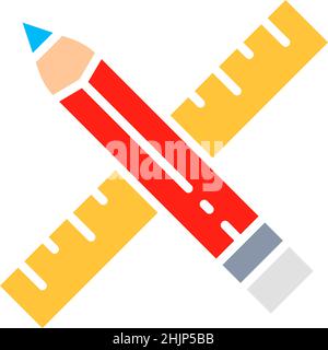Crayon vectoriel et règle, projet, icône de ligne blanche art. Illustration de Vecteur