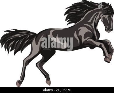 Cheval, image d'un cheval galonnant, portrait d'un cheval pour un logo dans des tons noirs Illustration de Vecteur